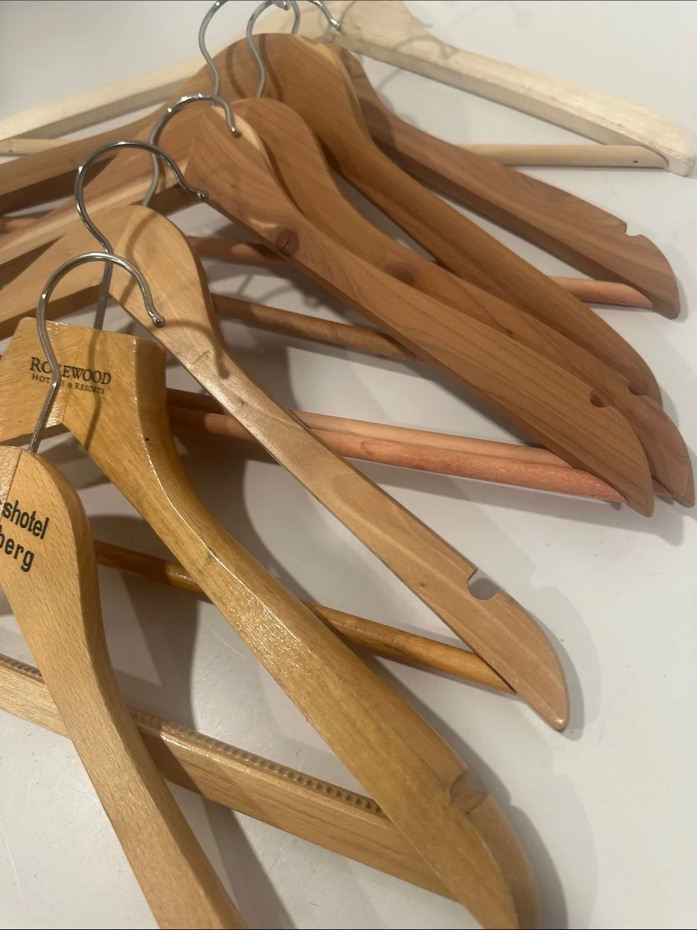 8 Wooden Hangers with Metal Hook - Natural Wood